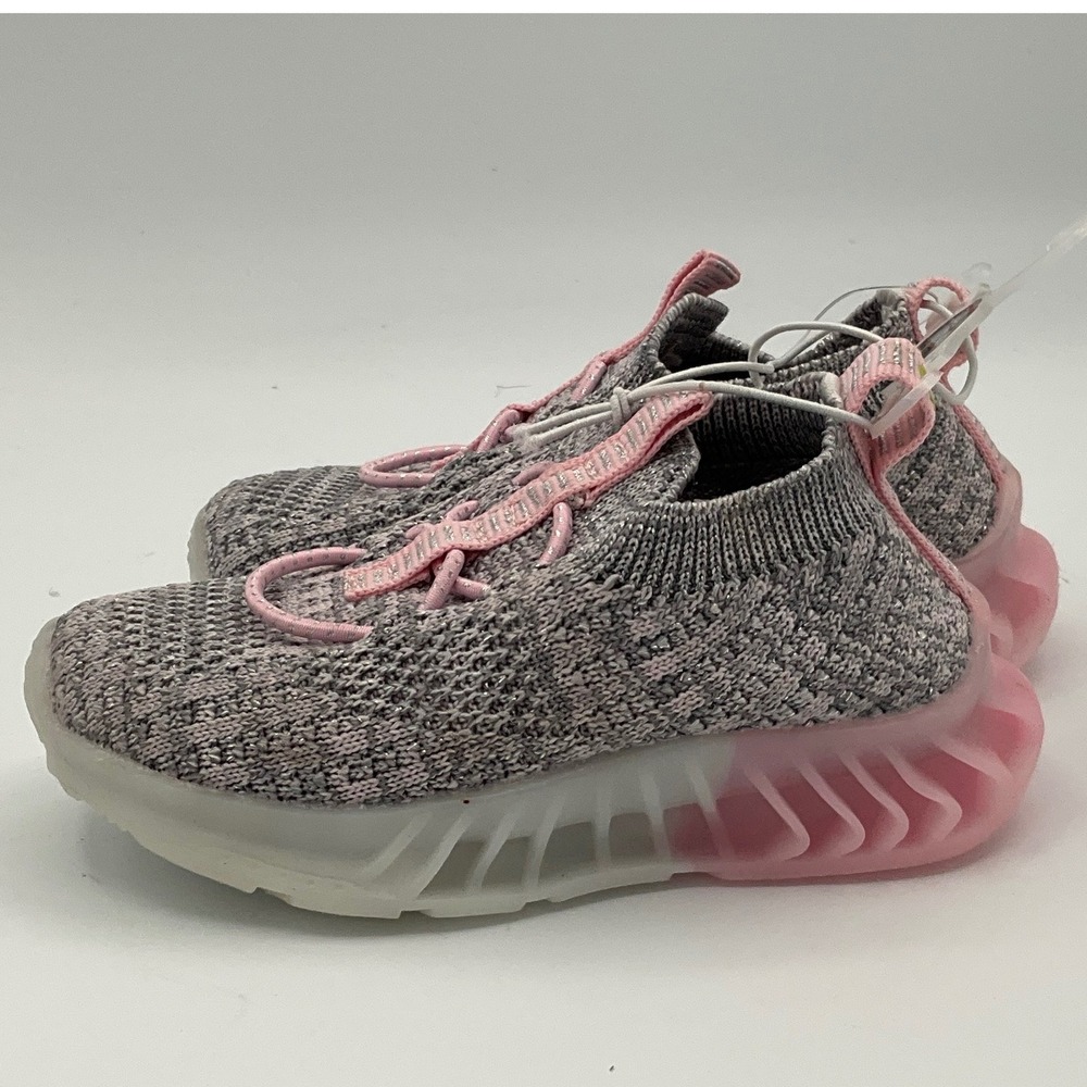 First Steps Toddler Girls Grey Pink Knit Slip On Sneakers Size 4 9-12 Months - Picture 3 of 6